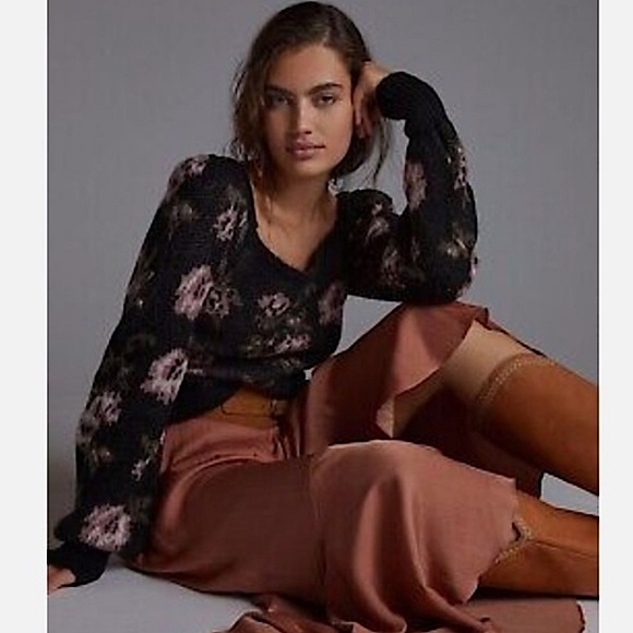 Anthropologie Black Floral Motif Sweater - Picture 2 of 7